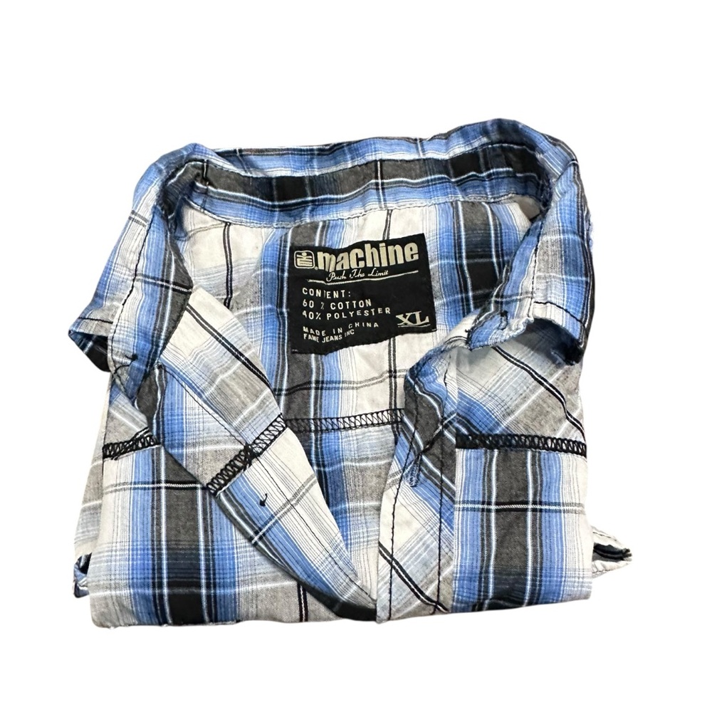 Machine Plaid Button Shirt Men’s XL Blue Western Workwear blue black‎ gray